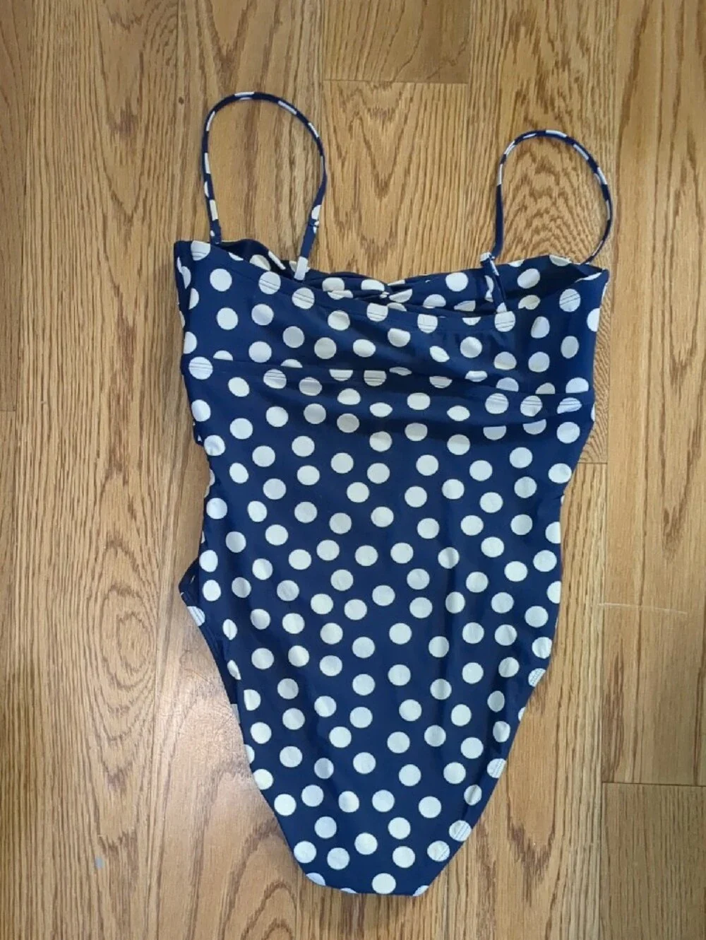 J. Crew Navy and White Polka Dot One-Piece Swimsuit Sz 10